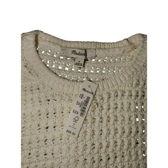 Madewell Crochet-Knit Crewneck Sweater Tank Small Ivory NWT Beachy Cottagecore - Picture 4 of 7
